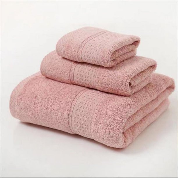 XmhyTop-A Juego de 3 toallas de algodón absorbentes y suaves para el baño, color rosa