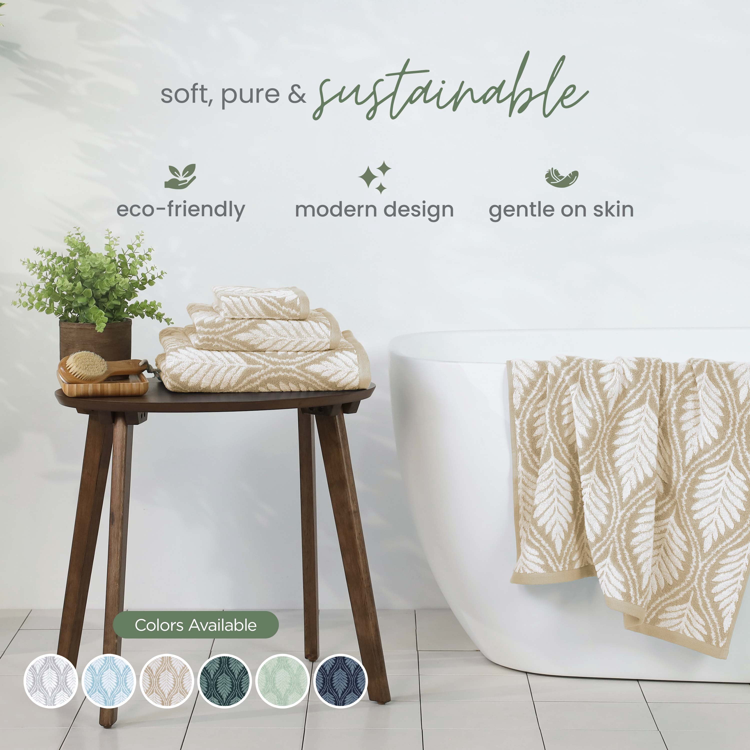 Martex Restore Fern Ogee Bath Towel, 30" x 56", Sand