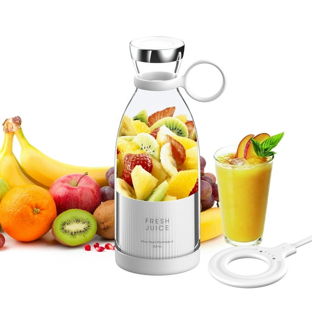 Mini licuadora rápida portátil 350ml taza exprimidora con carga inalámbrica 4 cuchillas para batido Meterk Blanco
