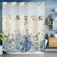 thumbnail image 6 of Spring Hydrangea No Hooks Shower Curtain with Snap-in Liner Blue Flower Green Leaf Vintage Linen Plant Shower Curtains for Bathroom, Waterproof, Easy Install, Washable 72"x78", 6 of 9