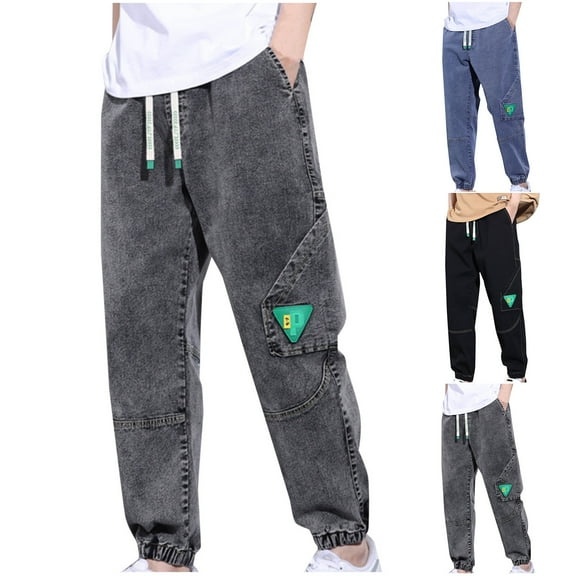 safuny Men's Loose Cargos Joggers Jeans Athletic Pants Solid Color Denim Sports Workout Pants Casual Sweatpants Trousers Running Big&Tall Activewear Black L