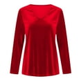 thumbnail image 3 of Velvet Tops for Women V Neck Velour Blouse Solid Casual Long Sleeve T Shirt (RD1 M), 3 of 3