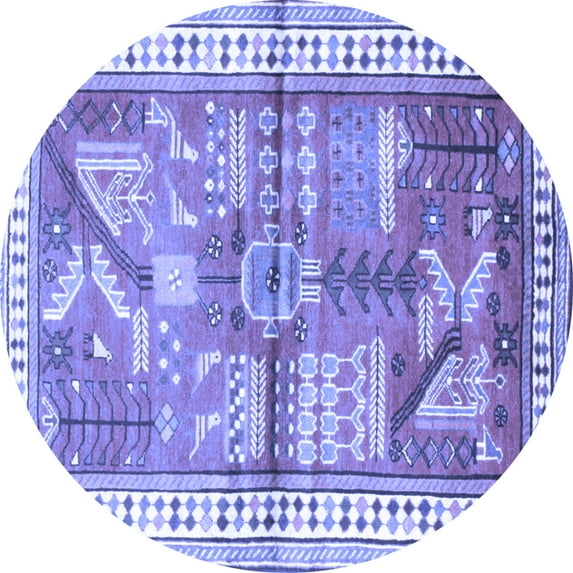 Ahgly Company Machine Washable Indoor Round Animal Blue Traditional Area Rugs, 7' Round