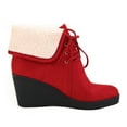 thumbnail image 2 of Ferwind Women's Shearling Boots Wedge Heels 2-Way Foldover Micro Suede Adult Red  6.5, 2 of 8