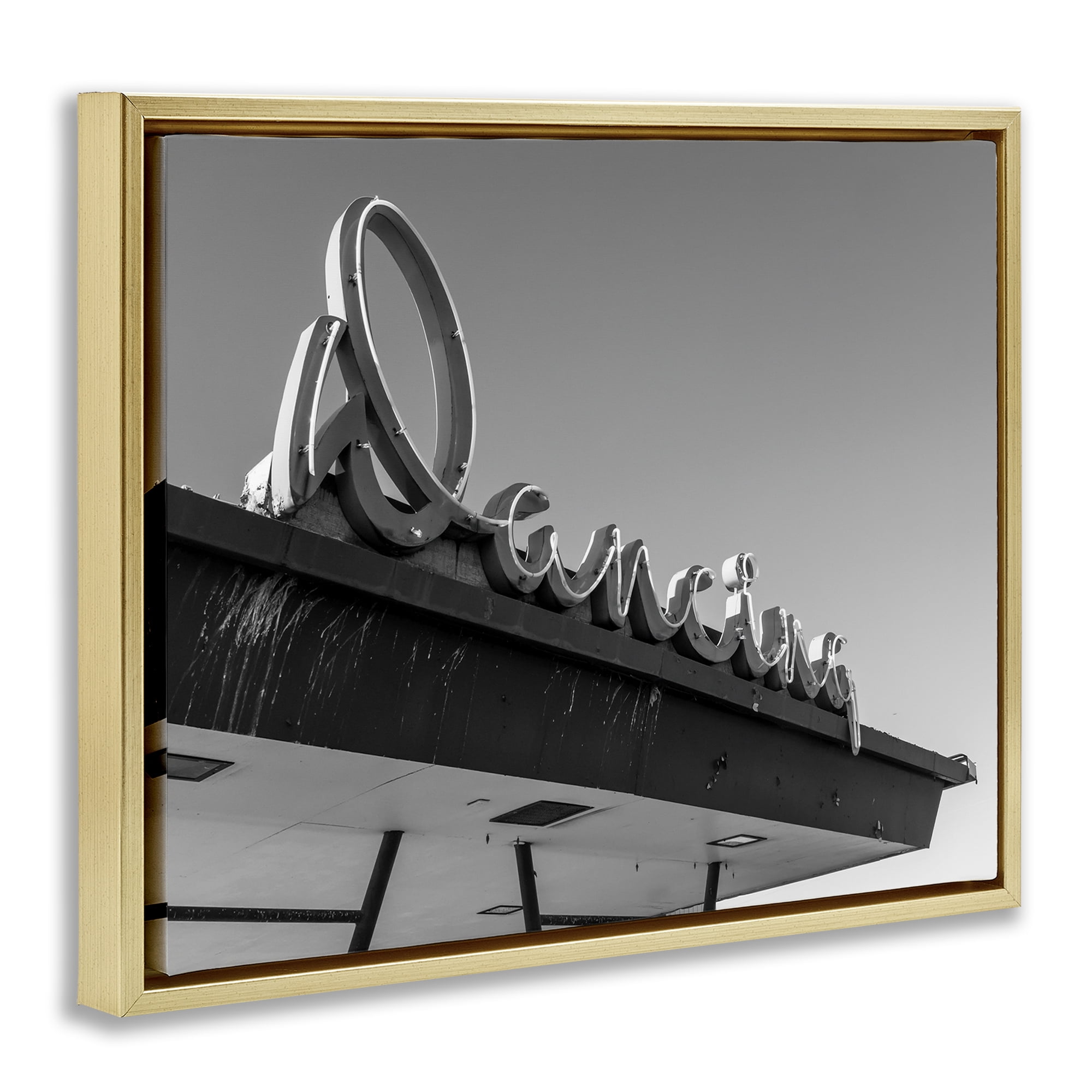Stupell Industries Vintage Dancing Sign Entertainment Photography Gold Floater Framed Canvas Art Print Wall Art, 31 x 25