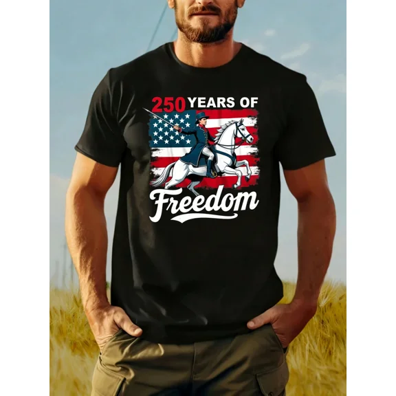 Men's 250 Years of Freedom Patriotic T-Shirt American Flag Graphic Tee