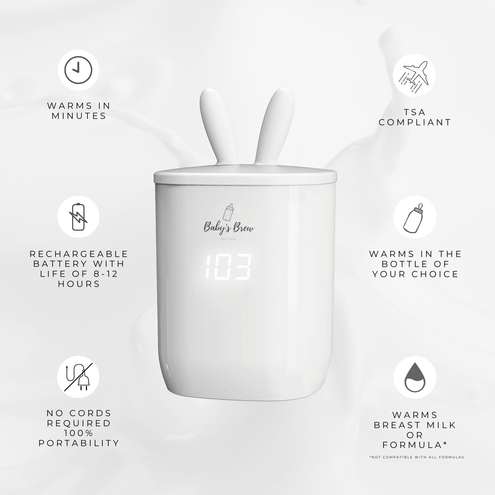 Оpen Box Baby's Brew 3.0 Portable Bottle Warmer Pro - Leak-Proof, Travel-Friendly, White (Warmer Only, No Adapters)