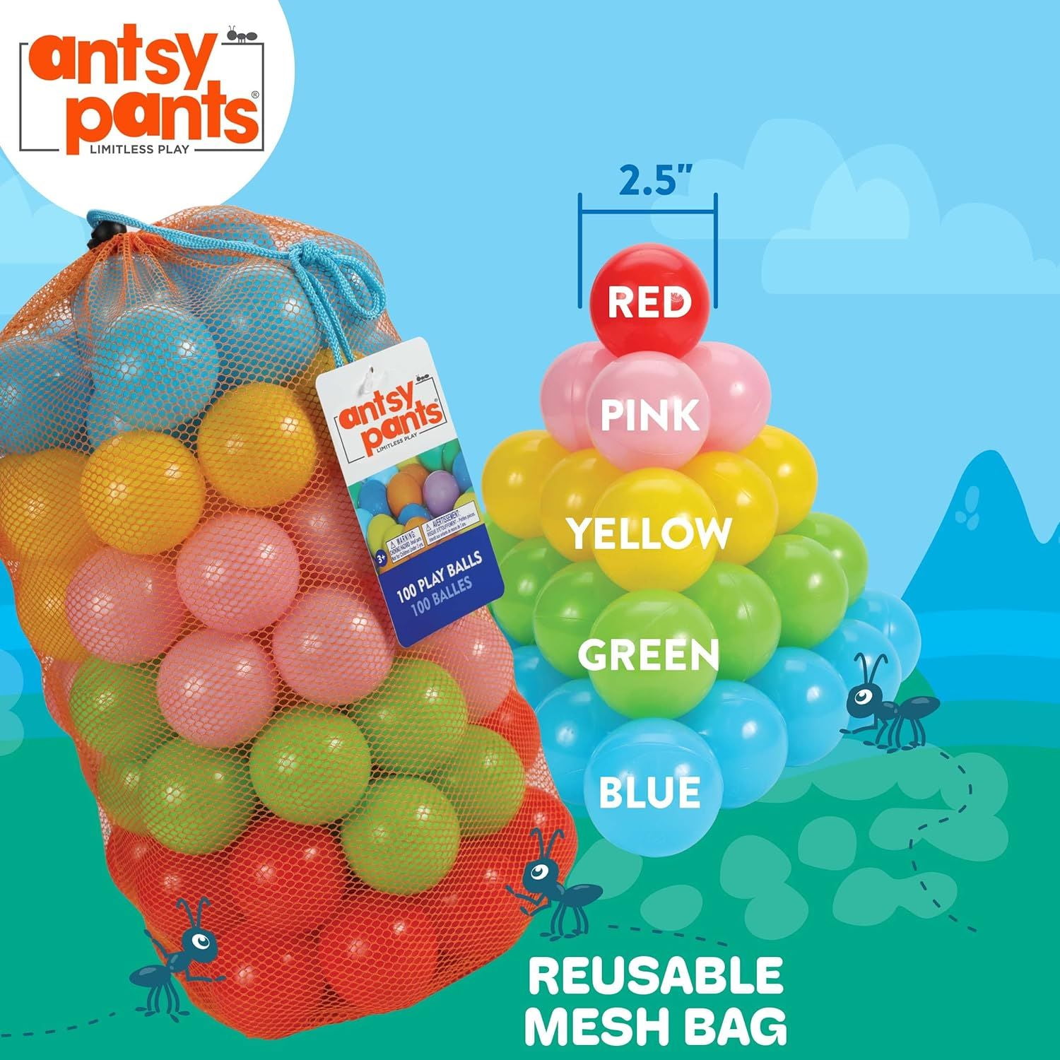 Antsy Pants Ball Pit Balls, Plastic Balls for Ball Pit, Ball Pit for Toddlers, Sensory Toys, 400 Pack