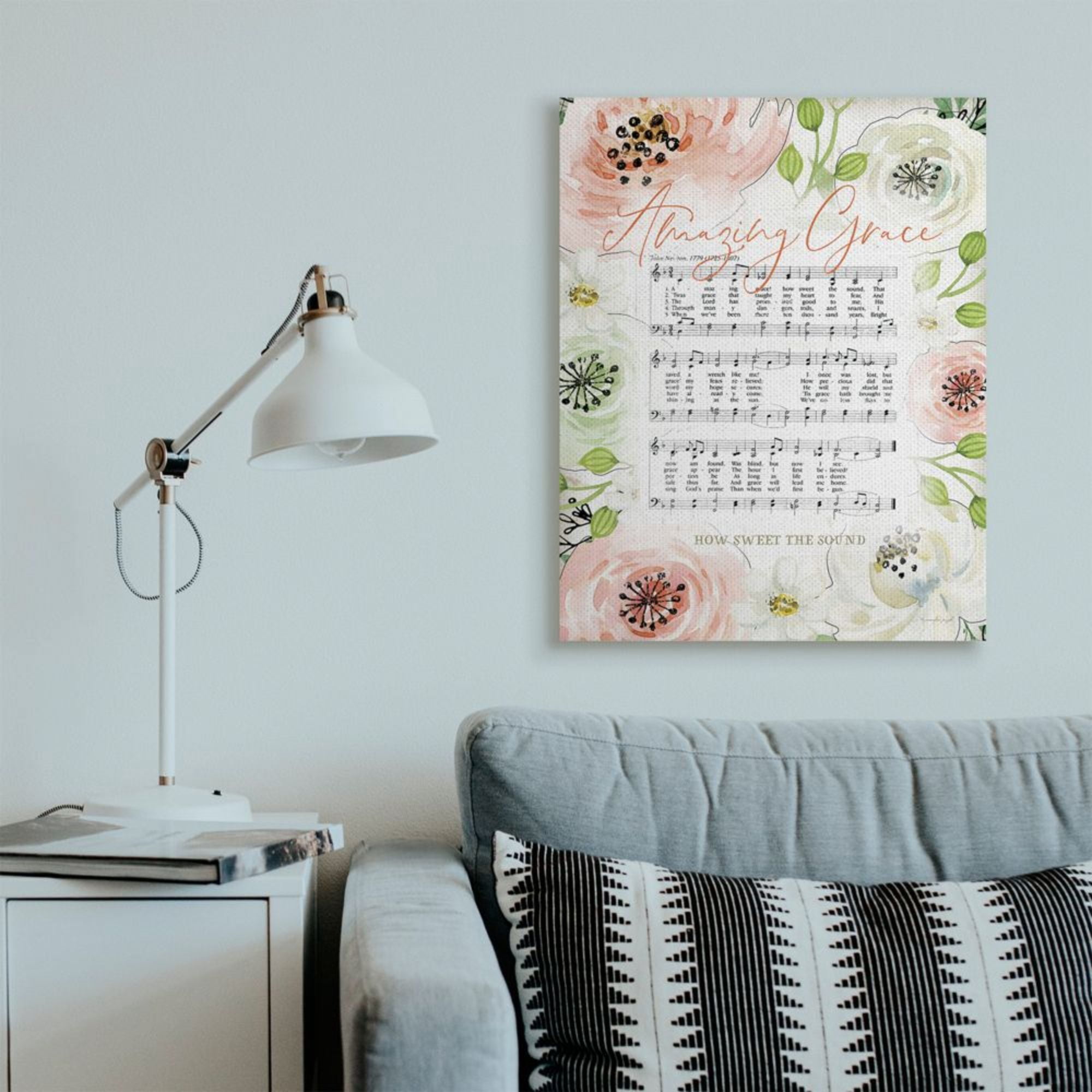 Stupell Industries Amazing Grace Pink Floral Sheet Music Flower Americana Design by Jennifer Pugh, 30" x 40"