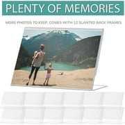 pbf 7x5 Acrylic Sign Holder | 7 x 5 Horizontal Stand Up Slanted Sign Holder | Acrylic Stands for Display | Clear Picture Frame, Menu Table Top Stand, Plastic Flyer Holder (12-Pack)