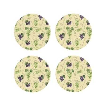 

Tideii Green And Purple Grapes for Leather Coasters 4 Pieces Anti-fouling and Anti-scalding Decorative Coasters Suitable for Restaurants Kitchens Coffee Shops-Round Shape