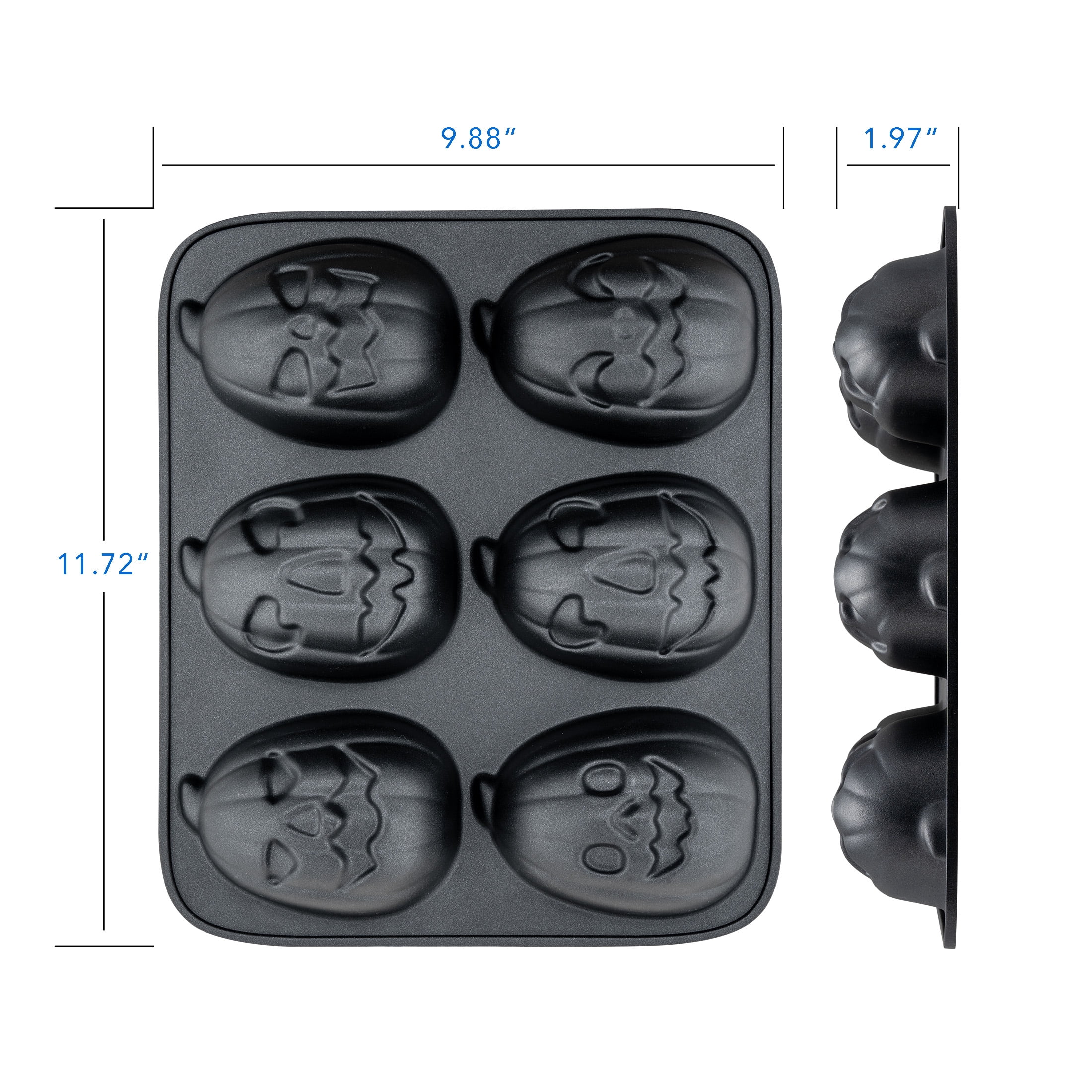 (2 pack) Way to Celebrate, Pumpkin Cast Aluminum 6-Cavity Baking Pan, Black