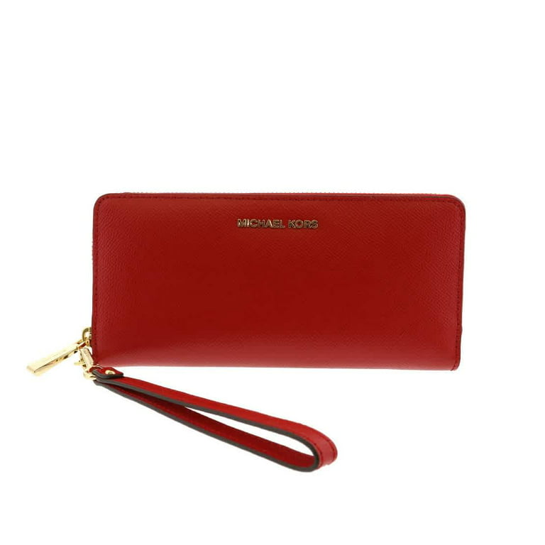 Nwt Michael Kors Mk Jet Set Travel Zip Continental Leather Wallet Red