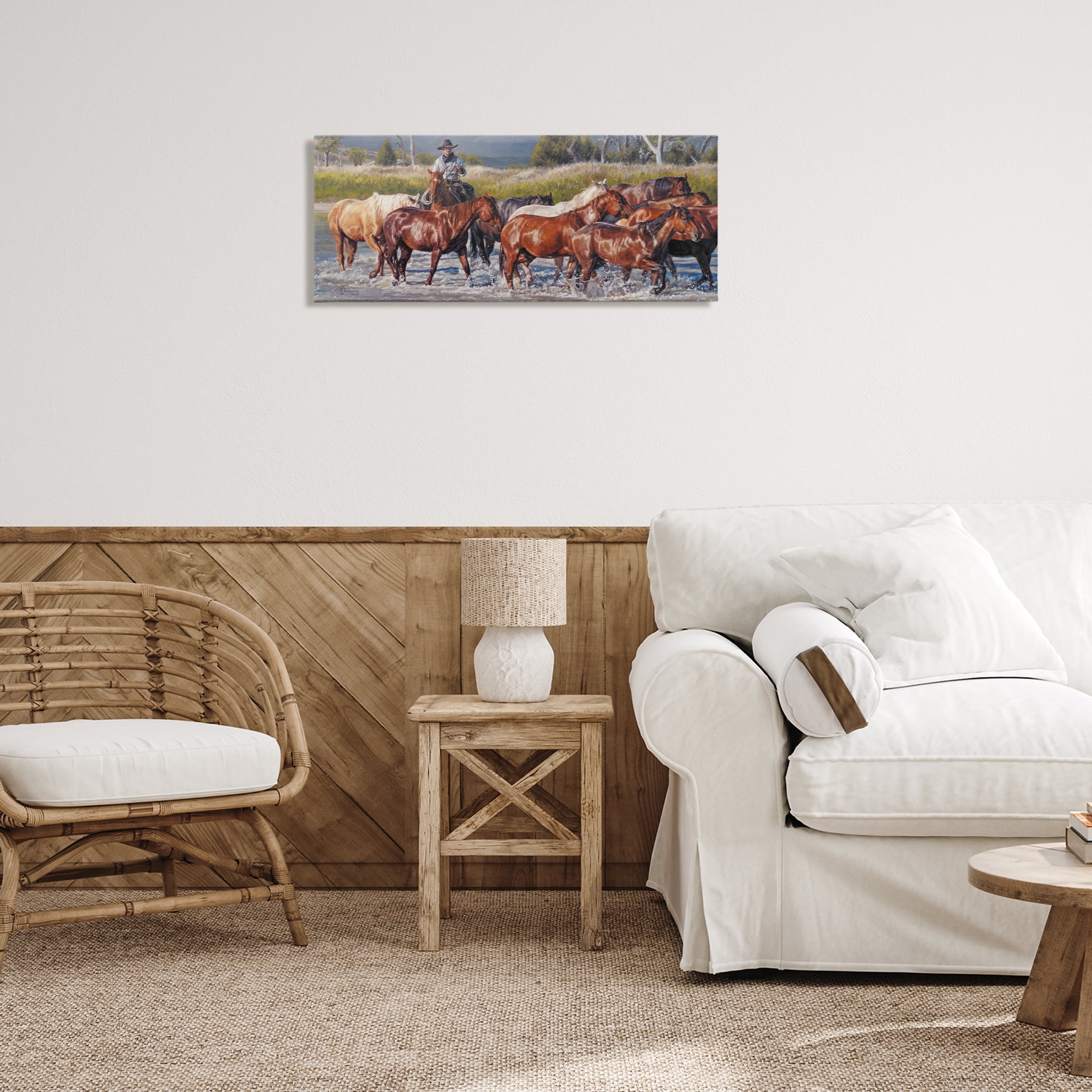 Stupell Industries Crossing The Remuda Animals & Insects Painting Gallery Wrapped Canvas Art Print Wall Art, 30 x 13