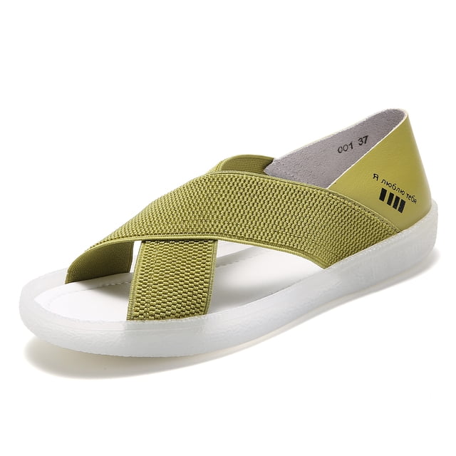 Cyiecw Women's Flat Sandals Elastic Strap Sandals Summer Open Toe Beach Sandals Shoes
