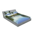 thumbnail image 2 of Ambesonne Nature Fitted Sheet & Pillow Sham Set, River Bridge Town Trees, Full, Green Blue, 2 of 2