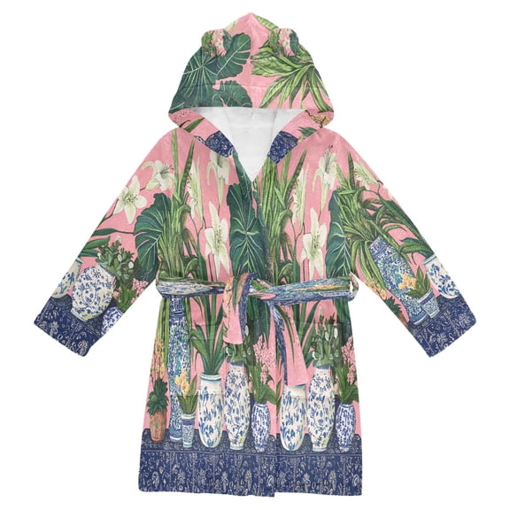 FORMRS Niños Bathrobe Unisex Hooded Robe Soft Plush Pajamas Sleepwear, Size 2-3T, Floral Vase