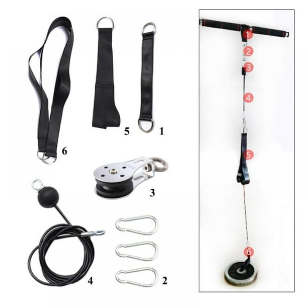 Fitness LAT and Lift Pulley System Tricep Strap Bar Cable Rope Machine