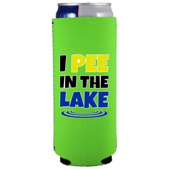 I Pee In The Lake Slim Can Coolie (Bright Green)