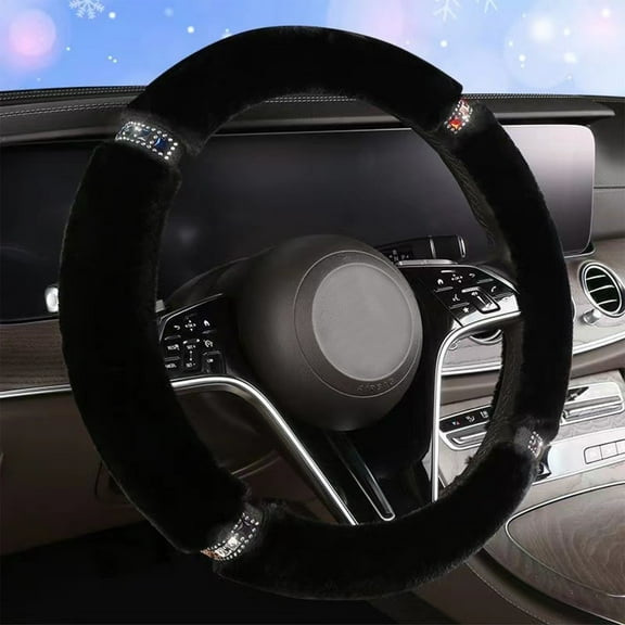 CQCYD under $5 Warm Steering Wheel Cover, Winter Fluffy Steering Wheel Cover, Non Slip Warm Lint Steering Wheel Cover, Fashionable Rhinestone Car Steering Wheel Cover