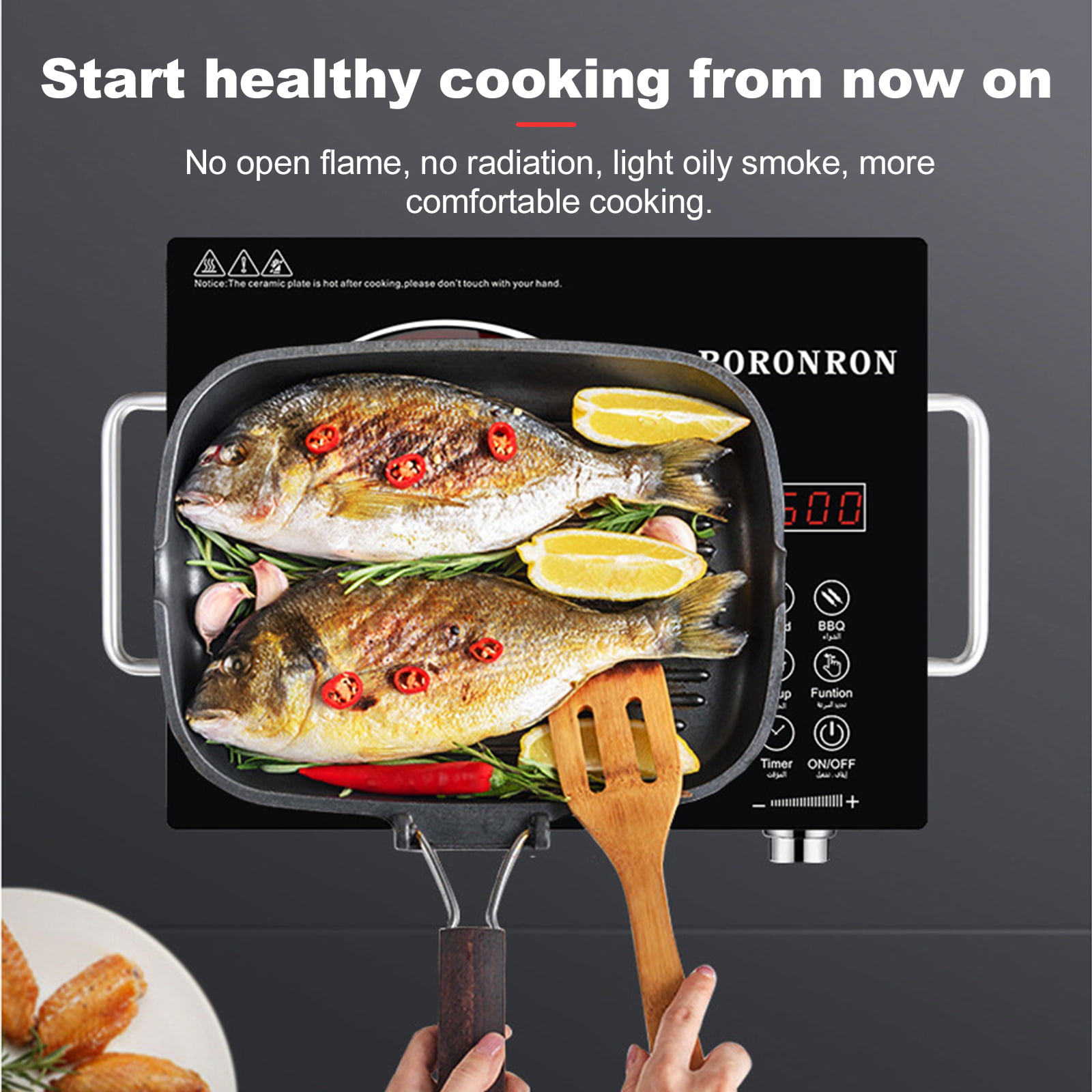 Induction Cooker Electric Ceramic Stove 2200W High Power Household Low  Radiation Rotating Temperature Control Hot Plate Cooker