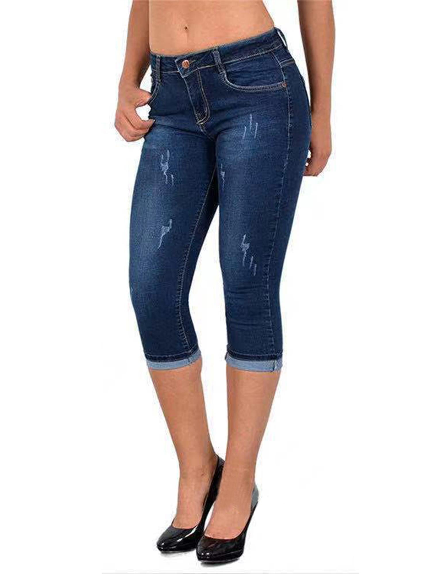DYMADE Women Skinny Low Rise Stretch Jeans Denim Capri Pants