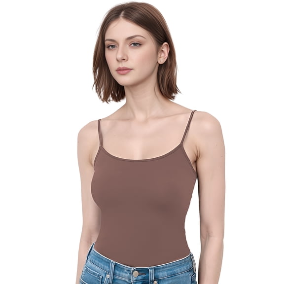 TOPTIE Women Tank Top Going Out Basic Cami Shirt Adjustable Spaghetti Straps Cool Touch Fabric-Brown-M