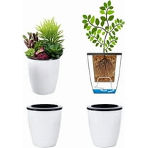 3.5“ Self Watering Planter White Flower Pot, 3 Pcs Small Planter Pot, Mini Plant Pot, for All Plants, Herbs, African Violets, Succulents, Flowers Or Start Plants, White, 3 inch