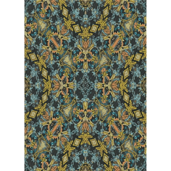 Ahgly Company Indoor Rectangle Patterned Charcoal Black Novelty Area Rugs, 8' x 12'