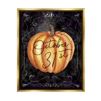 Stupell Industries October 31st Halloween Pumpkin Holiday Painting Gold Floater Framed Art Print Wall Art