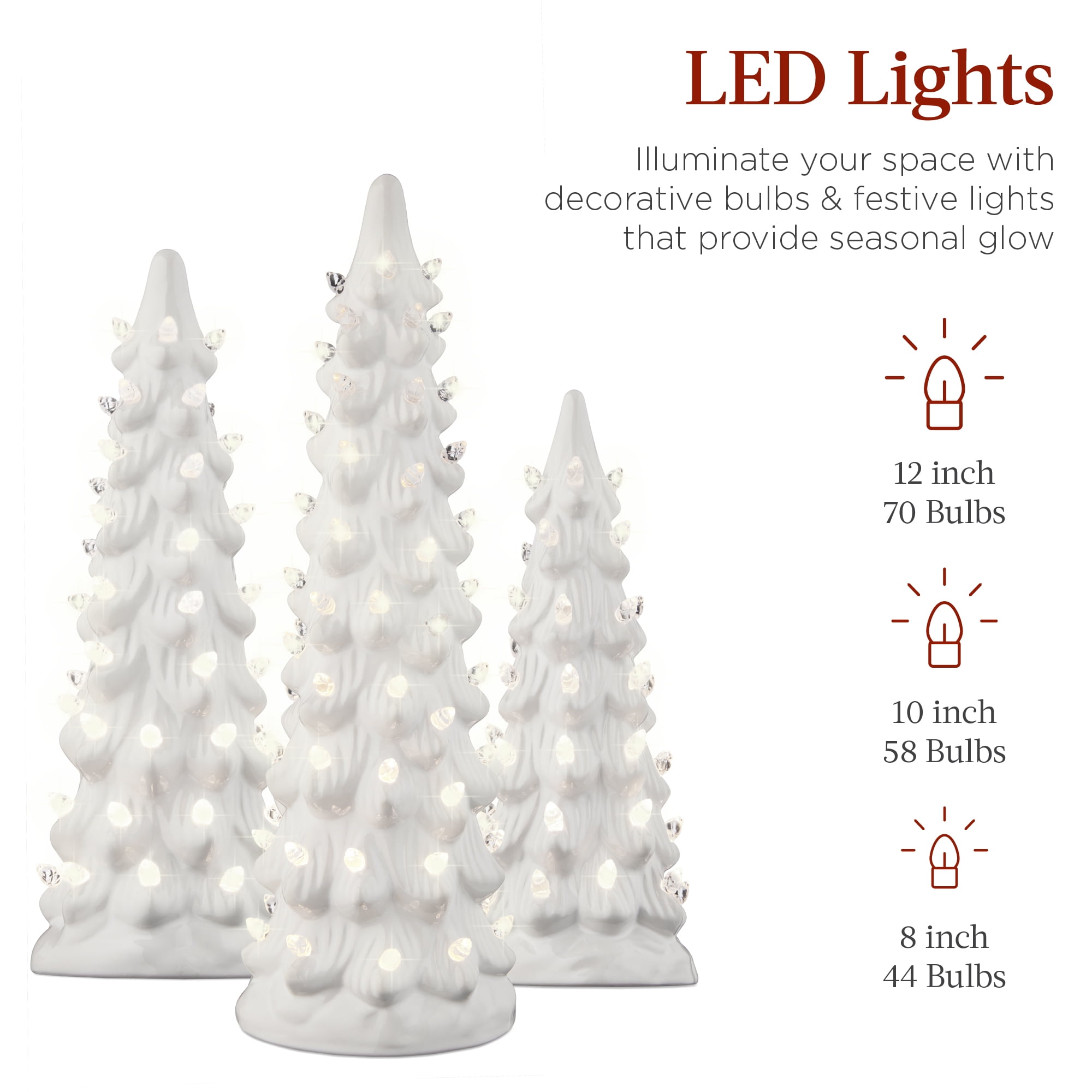 Best Choice Products 18in Ceramic Christmas Tree, Pre-Lit Hand-Painted Holiday Decor w/ 93 Warm White Bulbs - White