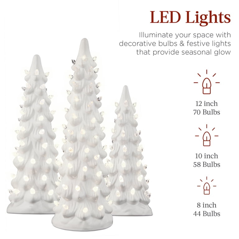 Best Choice Products, 3pk Pre-Lit Ceramic Christmas Trees, 8/10/12