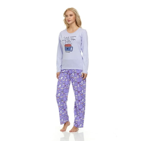 

Lati Fashion 100% Cotton Women Pajamas Set Pants and Top Long Sleeve 2-Piece Female Pajamas Set Purple XXL