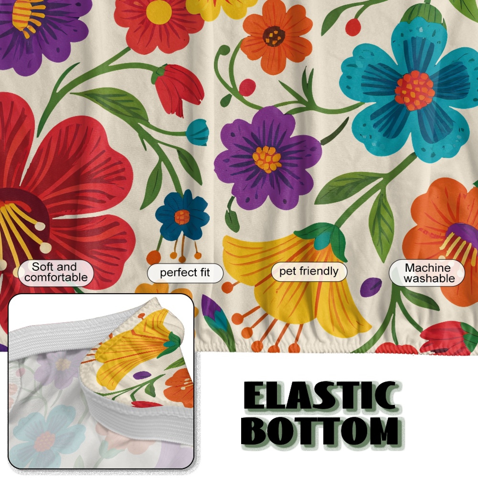 ZIATUBLES Futon Couch Cover Armless, Stretch Sofa Slipcover Dustproof Furniture Protector Elastic Non-Slip Washable for Sofa Bed, Living Room, Colorful Flower Print