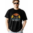 thumbnail image 2 of Camisetas de manga corta para hombre, camisetas gráficas divertidas con gato negro y texto de personas, camiseta informal de cuello redondo, 2 of 8