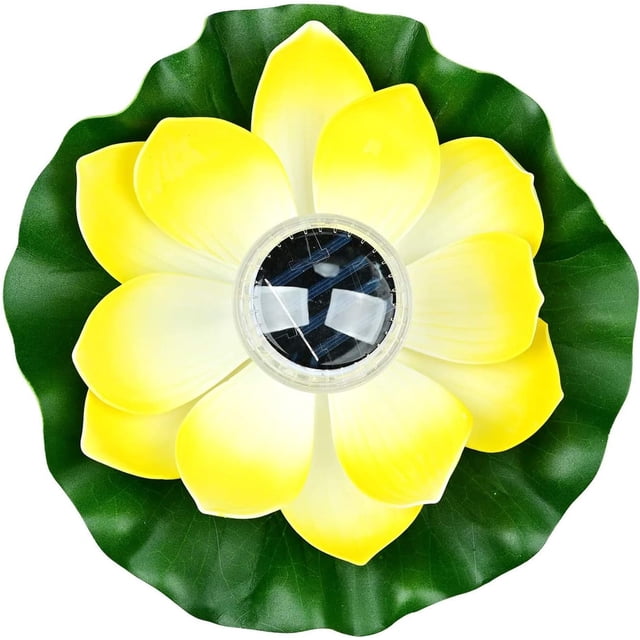 Linterna solar de loto para exteriores (amarilla), luces flotantes para piscina, luces LED solares RGB con forma de flor de loto, lámpara flotante impermeable para estanque, jardín y piscina