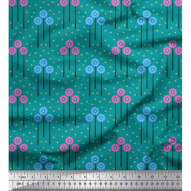 Soimoi polyester Crepe Fabric Leaves & Floral Artistic Fabric Prints By Yard 42 Inch Wide
