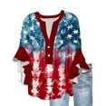 thumbnail image 2 of Frostluinai 3/4 Length Sleeve Womens Tops 4th of July Button Henley Shirts Patriotic Ruffle T Shirts Oversized Loose Fit Graphic Tees, 2 of 5