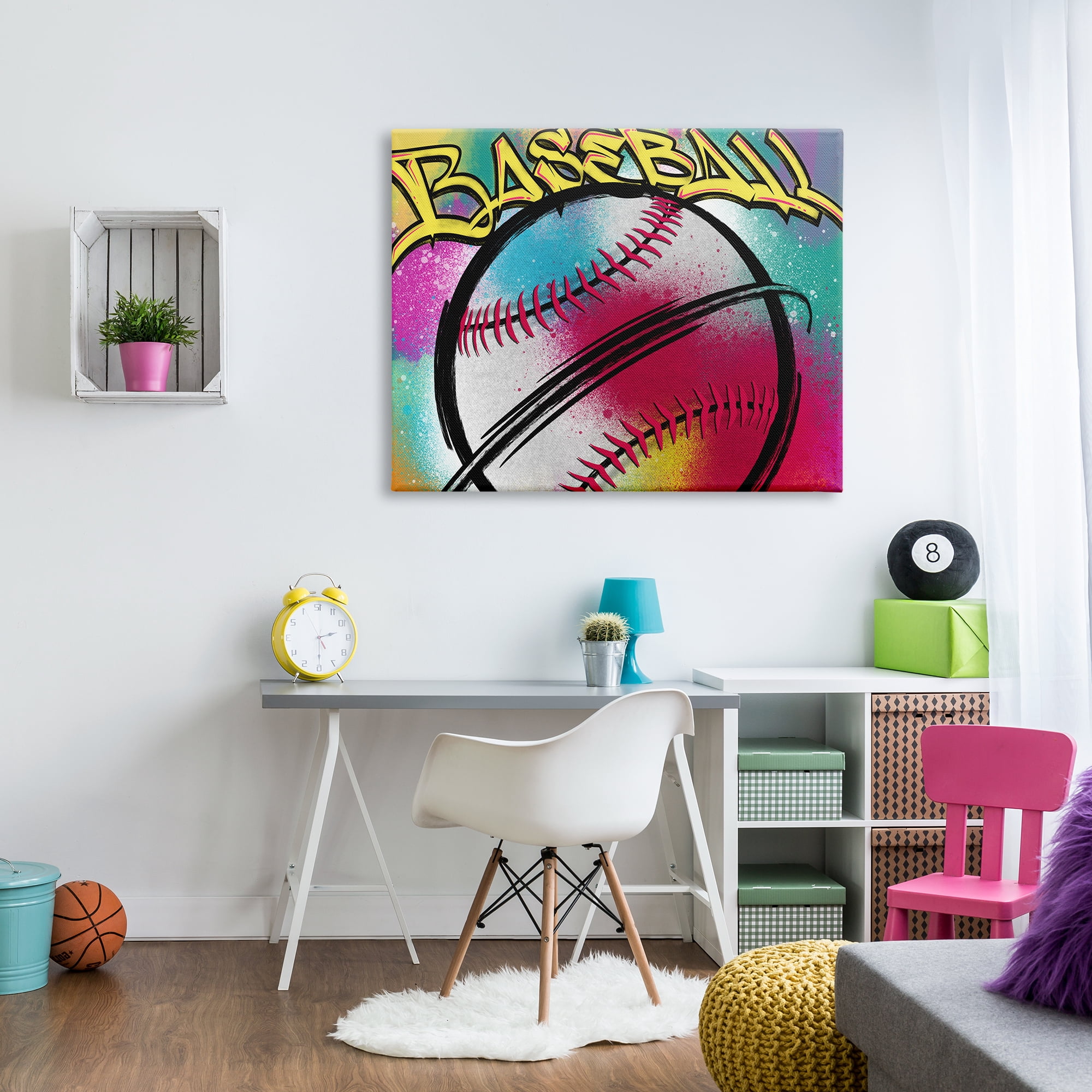 Stupell Industries Urban Sports Baseball Abstract Painting Gallery Wrapped Canvas Art Print Wall Art, 48 x 36