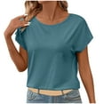 thumbnail image 2 of Tops for Women under $5 Short-sleeved Round Neck Lace-trimmed Casual Shirt Green, 2 of 6