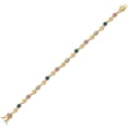 thumbnail image 2 of Gem Stone King 18K Yellow Gold Plated Silver Pink Lab Grown Diamond and London Blue TopazBracelet for Women (2.59 Cttw, Gemstone April Birthstone, Round 4MM, 7.5 inch), 2 of 6