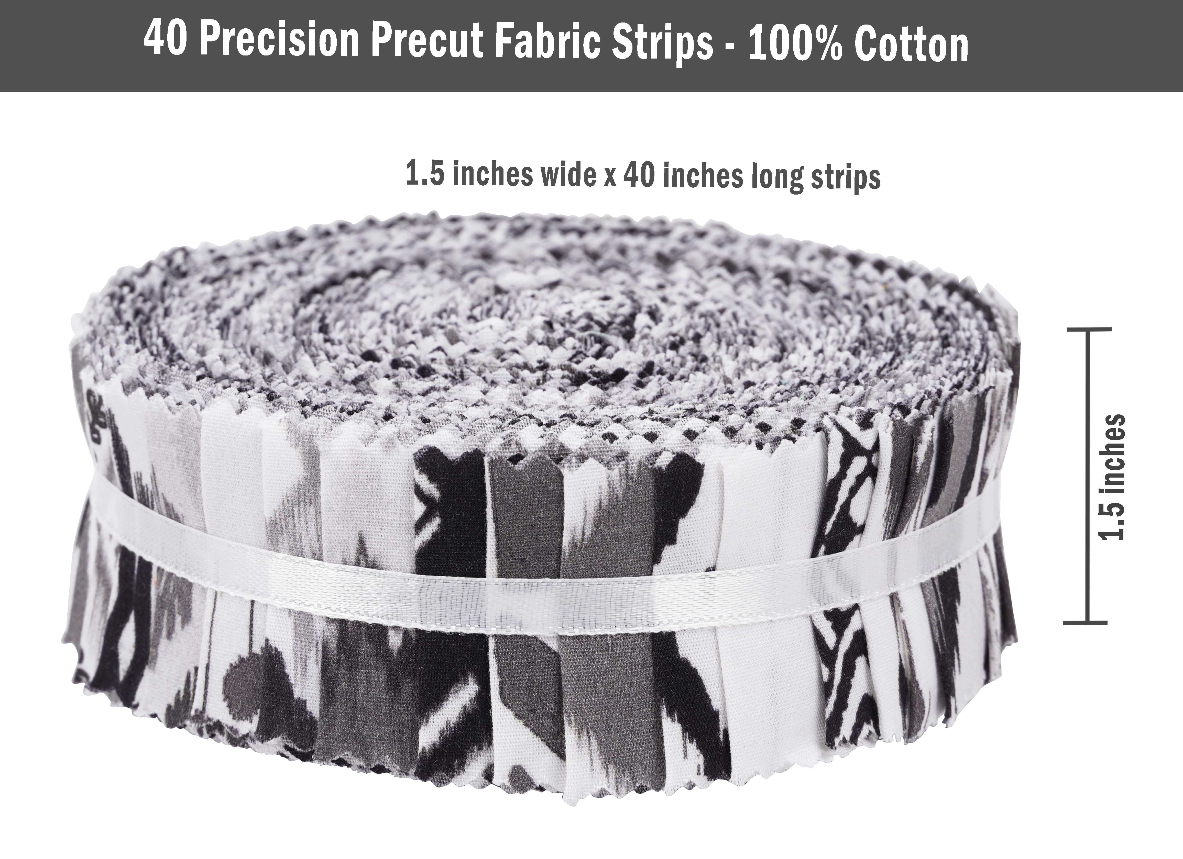 Soimoi 40Pcs Ikat Print Precut Fabrics Strips Roll Up 1.5 inches Cotton Jelly Rolls For Quilting - White & Black