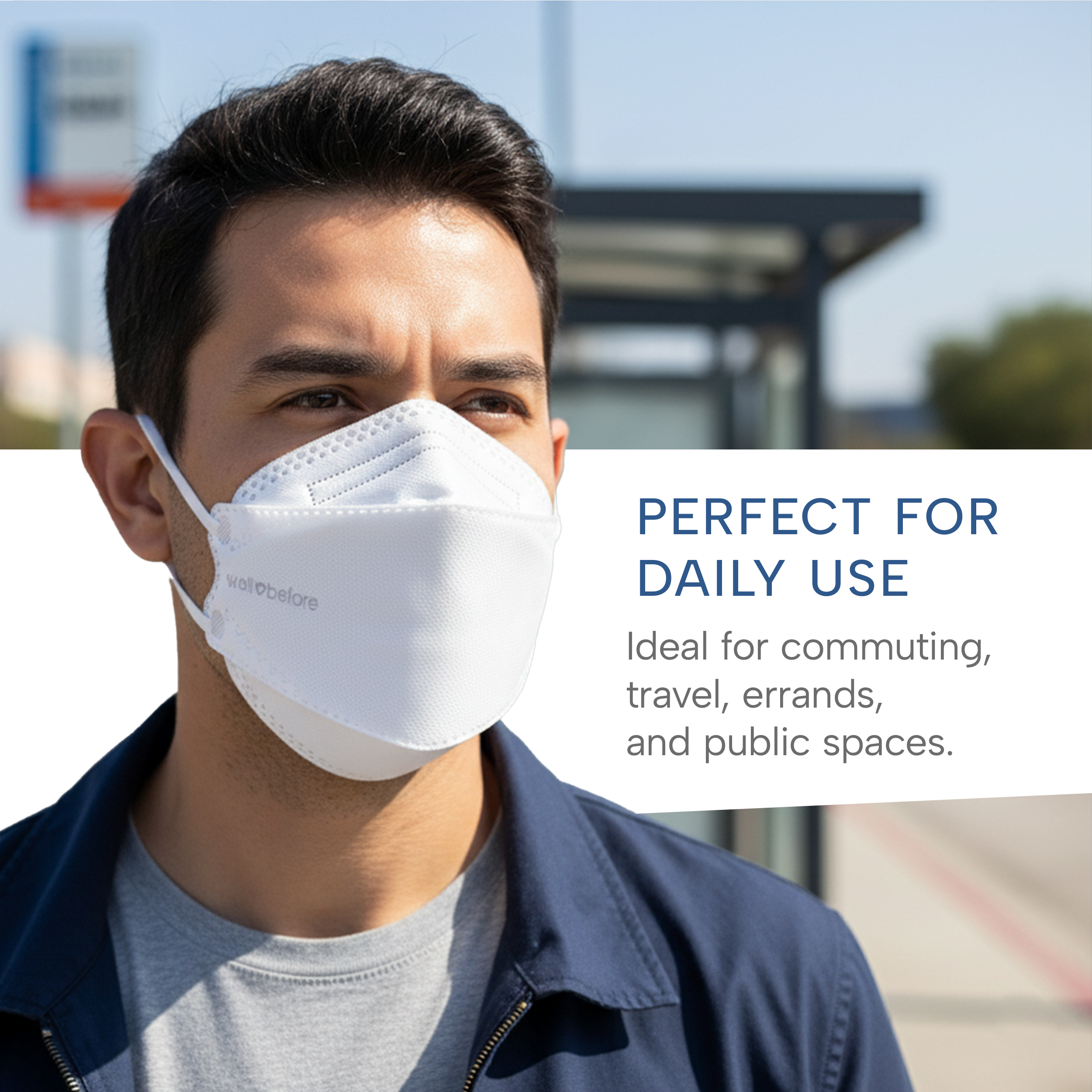 WellBefore Welcome Series KN95 3D Face Mask, White, Regular, Pack of 50