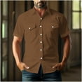 thumbnail image 5 of nerohusy Button Down Linen Shirts for Men Cowboy Work Shirts Pearl Snap Cotton Western T-Shirt Summer Lightweight Casual Blouse with Pockets Brown,L, 5 of 6