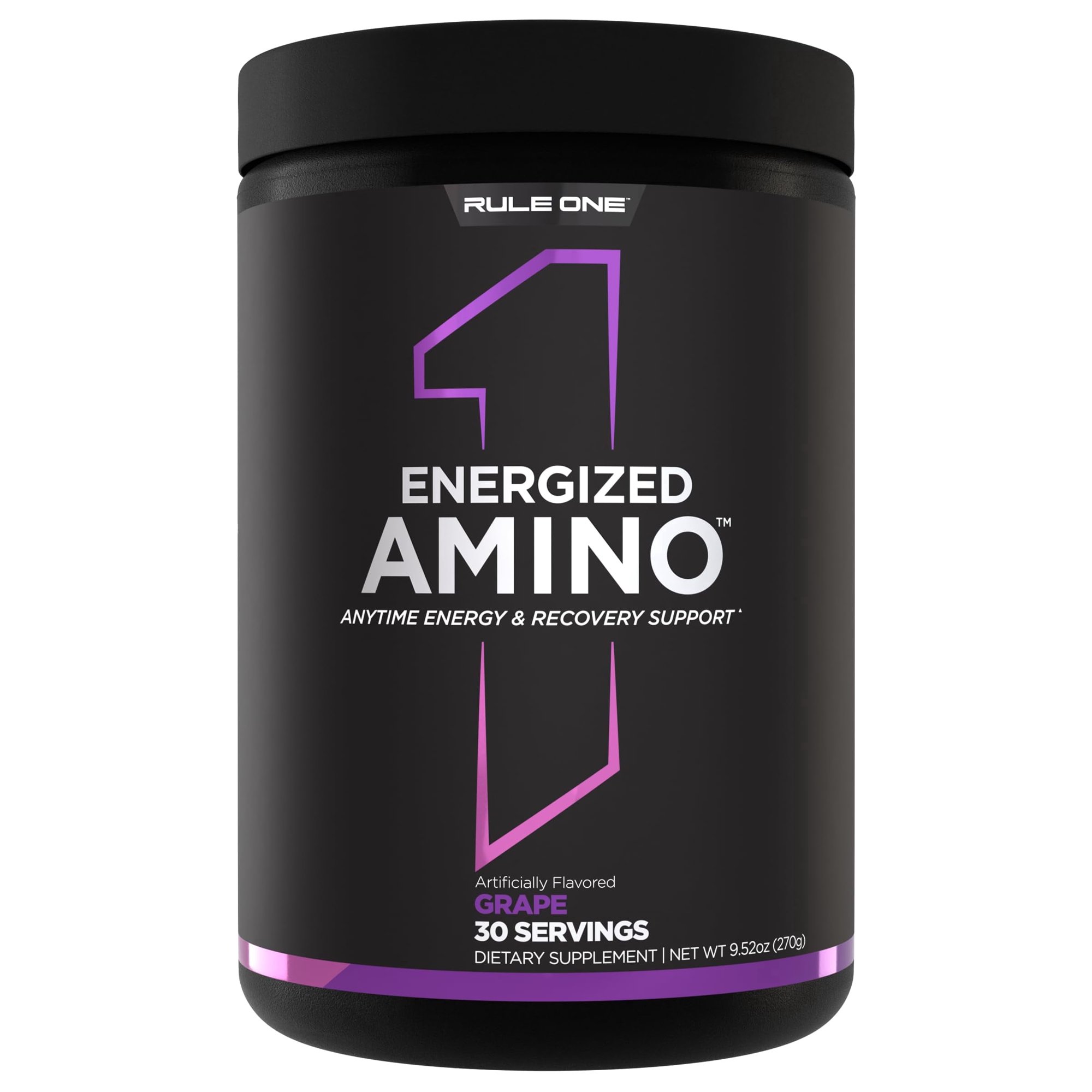 Rule 1 Proteins Energized Amino – Anytime Energy and Recovery Support with BCAAs, Glutamine, Citrulline, Beta Alanine, and Caffeine from Green Coffee & Tea Leaf Extracts (30 Servings, Grape)