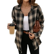 Fantaslook Plaid Flannel Shirts for Women Oversized Long Sleeve Button Down Shirts Blouses Tops