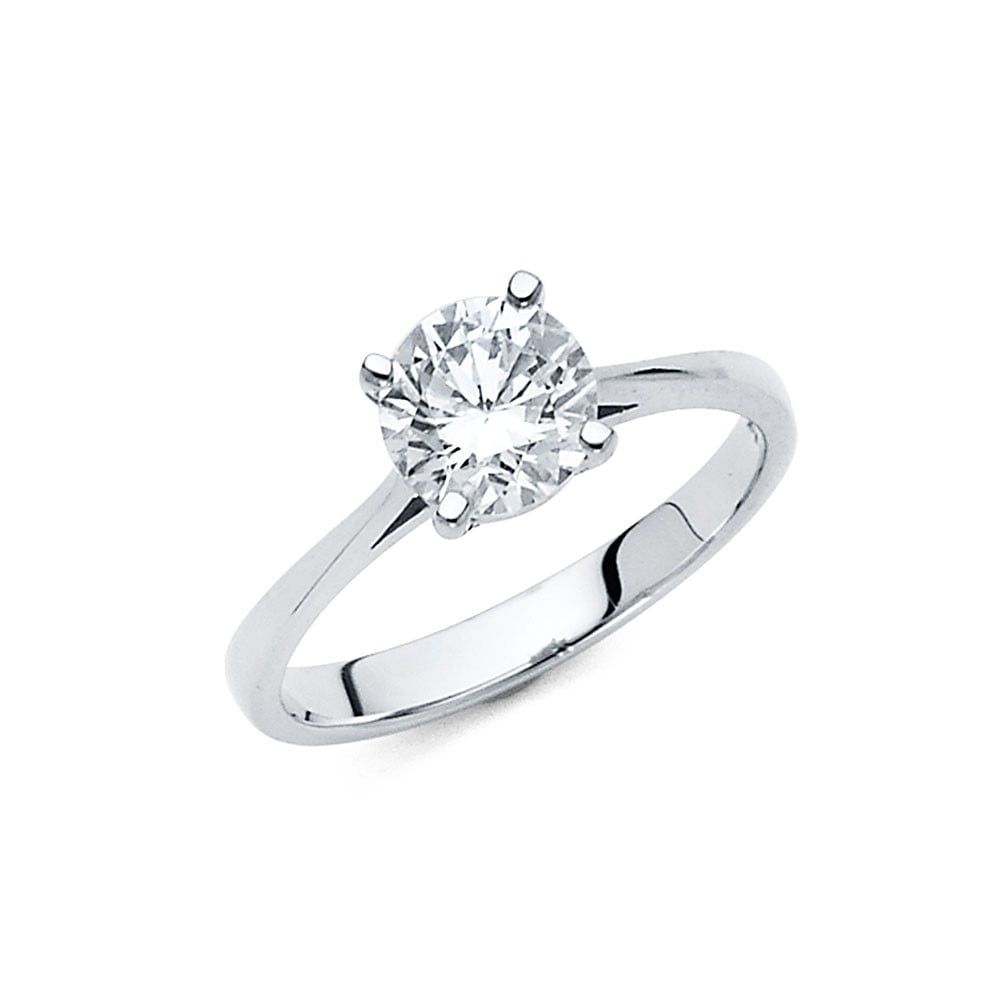 14k White Italian Gold Round 1 ct CZ Domed Solitaire Engagement Ring ...