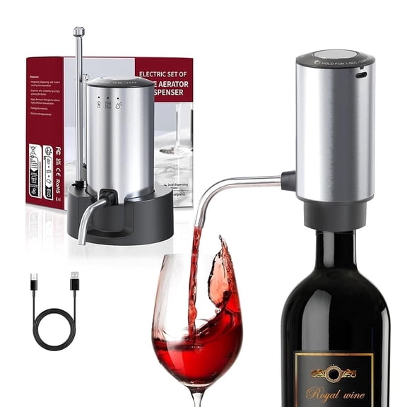 Vinflow Electric Wine Aerator decanter,Rechargeable electric wine decanter with Pourer,Measured Wine Aerator Pourer Spout with Base & Hold-to-Pour Modes for Wine Lovers