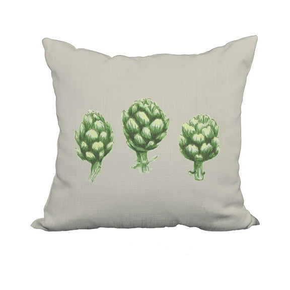 18 x 18 Inch Artichoke Light Gray-Green Floral Print Decorative Polyester Throw Pillow with Linen Texture