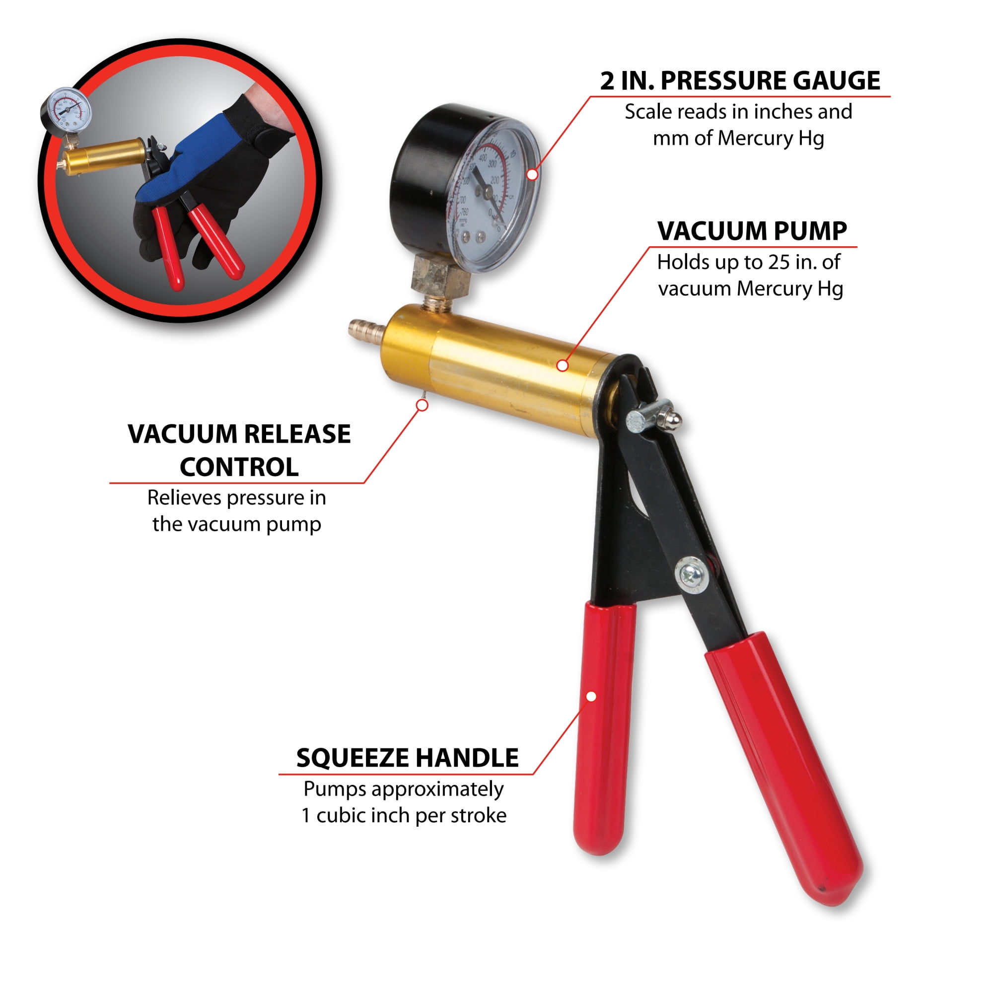 Performance Tool W87031 Vacuum Pump Kit  For Vacuum and Pressure Tests, Perform Engine Performance Diagnostics, Brake Bleeding, Fluid Transfer and Evacuation
